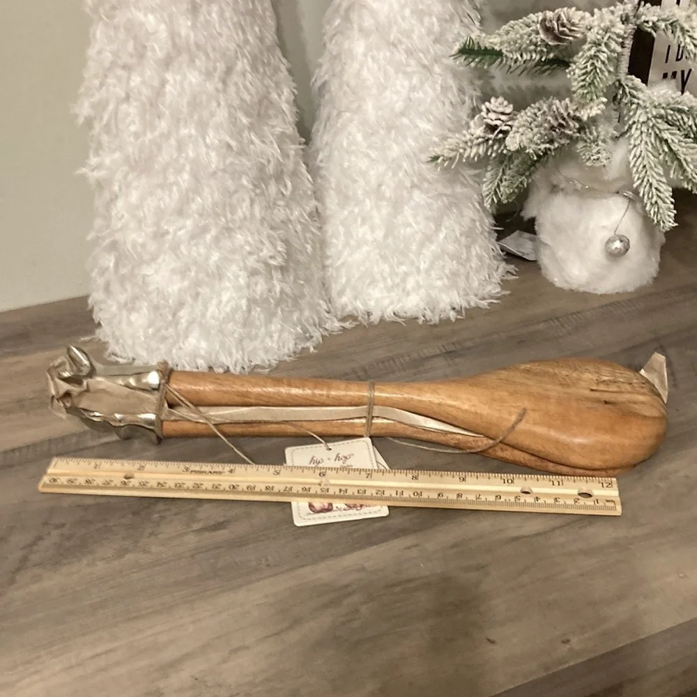 hip hop made in India WOODEN BUNNY SERVER SET OF 2 W/ SILVER TONE BUNNY DETAIL